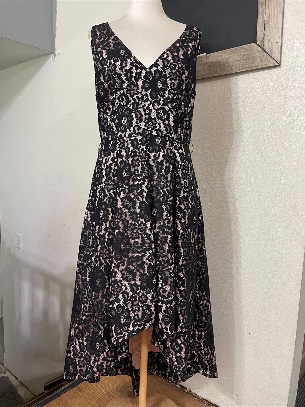 Eliza J High Low Lace Dress w/ Blush Pink Underlayment - Sz 10